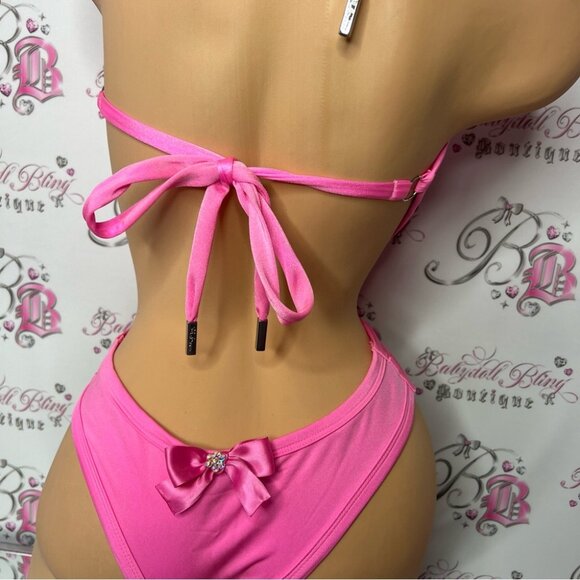 Custom swim suit one piece bikini style Swarovski crystals bling bows 🎀 ribbon - Picture 6 of 12